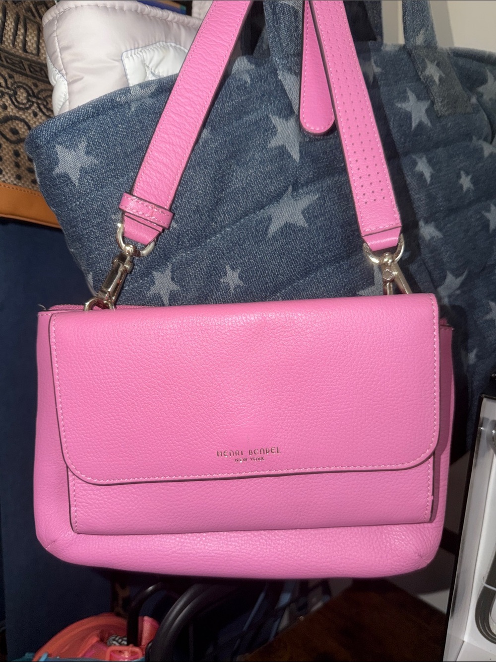henri bendel Hot Pink Pebbled Leather Crossbody Shoulder Bag
